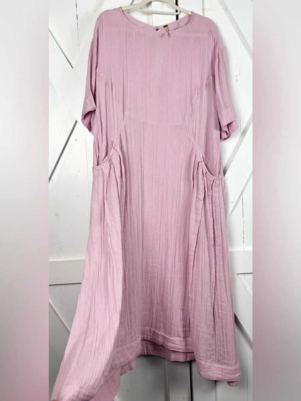 Free People Live Light 100% Gauzy Cotton Lagenlook Midi Dress in Light Pink